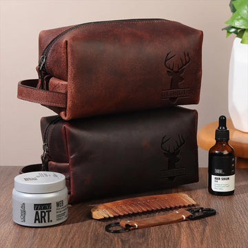 Custom Deer Hunting Gift – Personalized Leather Toiletry Bag
