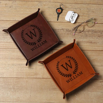 Large Monogram Leather Ring Dish – Personalized Valet Tray & Custom Catchall