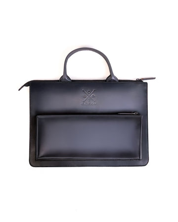 Sleek off-white leather laptop bag