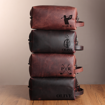 Personalized Golf Travel Kit – Classic Leather Grooming Bag