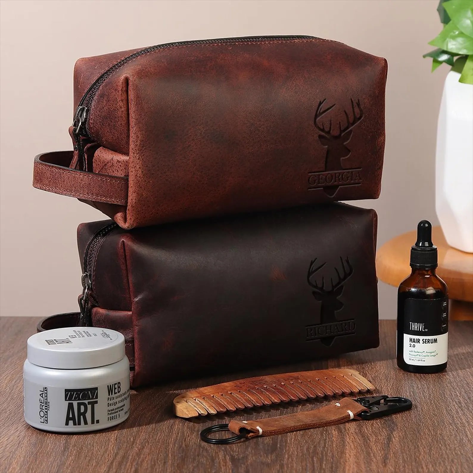 Custom Deer Hunting Gift – Personalized Leather Toiletry Bag
