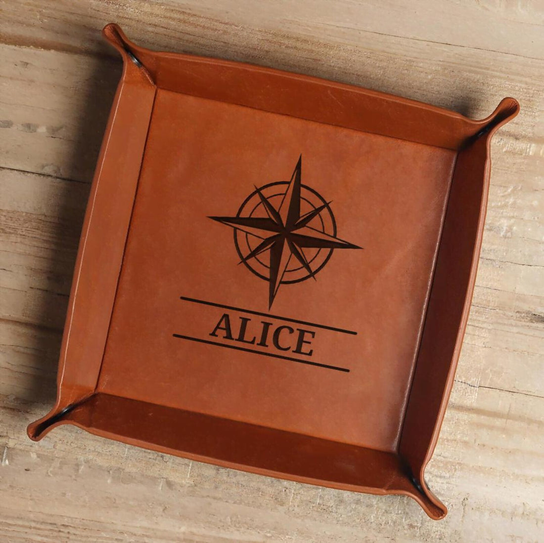 Engraved Full Grain Leather Valet Tray – Personalized Catch All Gift for Him